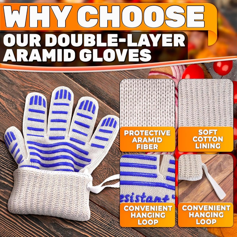 V TOWER Heat Resistant Gloves - Aramid Oven Gloves with Fingers for Cooking & Grilling, Lightweight BBQ Gloves with Cotton Lining, Non-Slip 9.45x3.94 Kitchen Mitts for Baking & Frying, Kitchen Gift for Chefs - Image 3